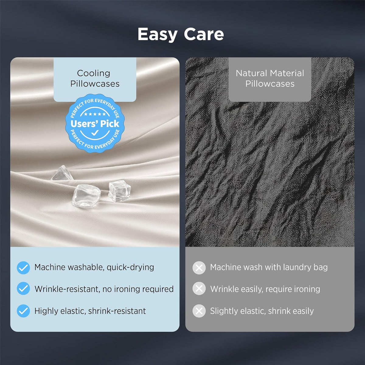 Cooling Pillow Cases Queen Size Set of 2 for Hot Sleepers, Grey