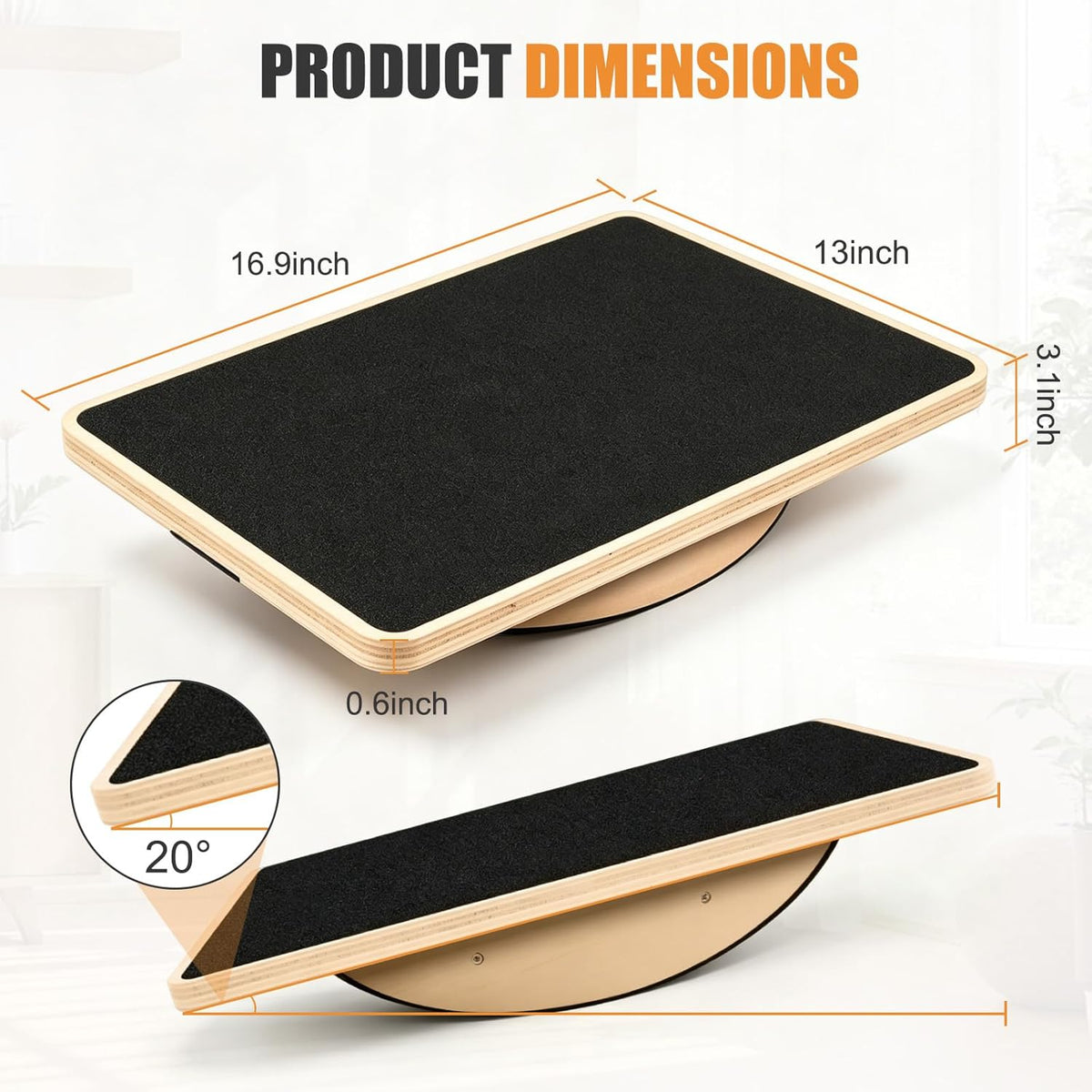 Wooden Wobble Balance Board, Anti-Slip Rocker Board for Core Strength and Balance Training, 350LBS Capacity for Home Gym Office