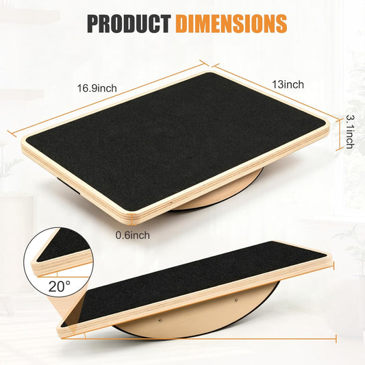 Wooden Wobble Balance Board, Anti-Slip Rocker Board for Core Strength and Balance Training, 350LBS Capacity for Home Gym Office