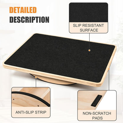Wooden Wobble Balance Board, Anti-Slip Rocker Board for Core Strength and Balance Training, 350LBS Capacity for Home Gym Office