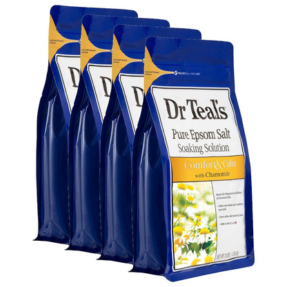 Comfort & Calm Bath Soak Gift Set (4 Pack, 3lbs Ea.) - Chamomile Essential Oils Blended with Pure Epsom Salt - Calm Your Mind & Body, Ease Aches & Pains - at Home Spa Kit