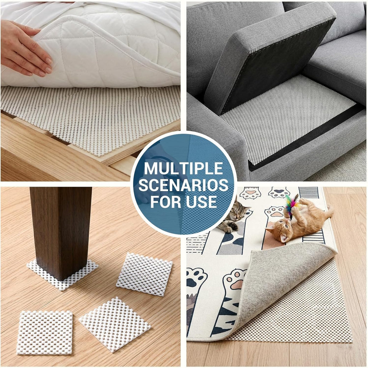 Non Slip Rug Pad Gripper for Hardwood Floors, 4x6 FT Anti Slide Rug Underlay, Eco Safe Odor Free, Cushioned Floor Protector, Cut-to-Size Multi-Purpose Pad