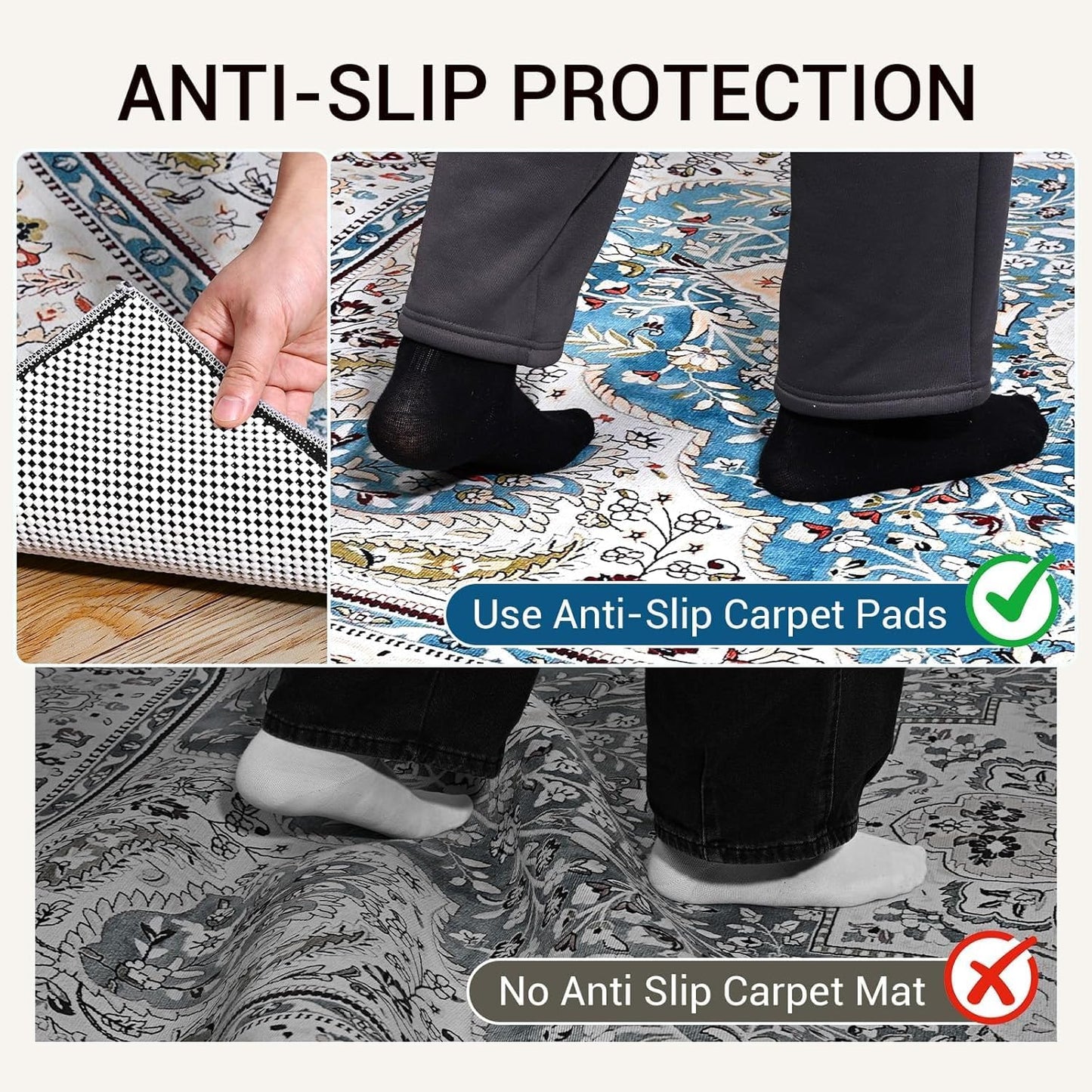 Non Slip Rug Pad Gripper for Hardwood Floors, 4x6 FT Anti Slide Rug Underlay, Eco Safe Odor Free, Cushioned Floor Protector, Cut-to-Size Multi-Purpose Pad