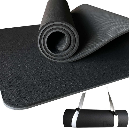 Extra Thick Yoga Mat with Carry Strap, 10mm Non-Slip Exercise Mat, 72 x 24 Inch Cushioned Workout Mat for Yoga, Pilates, Stretching & Floor Exercises