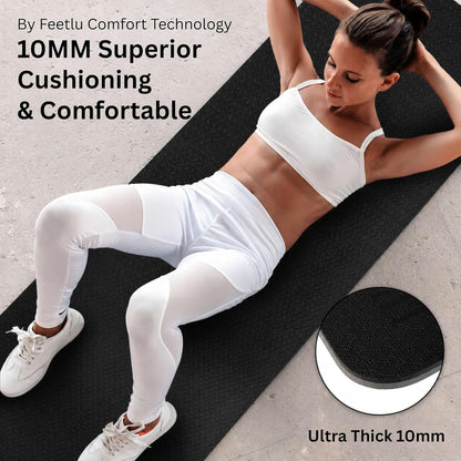Extra Thick Yoga Mat with Carry Strap, 10mm Non-Slip Exercise Mat, 72 x 24 Inch Cushioned Workout Mat for Yoga, Pilates, Stretching & Floor Exercises