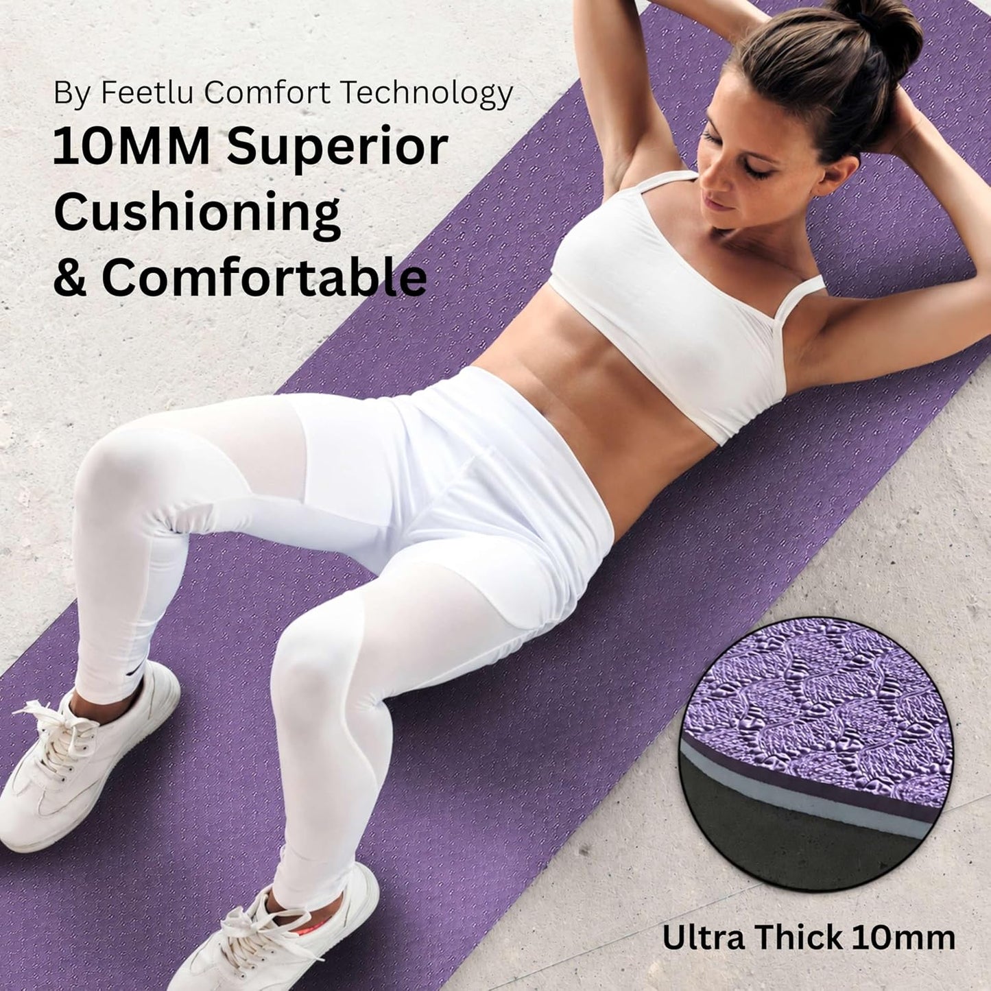 Extra Thick Yoga Mat with Carry Strap, 10mm Non-Slip Exercise Mat, 72 x 24 Inch Cushioned Workout Mat for Yoga, Pilates, Stretching & Floor Exercises