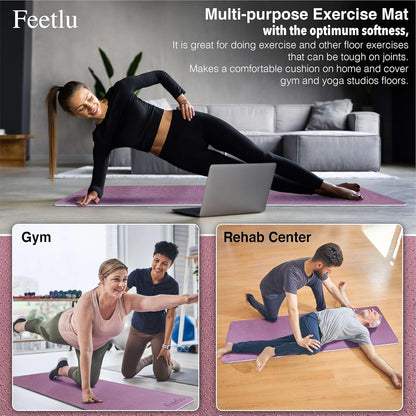 Extra Thick Yoga Mat with Carry Strap, 10mm Non-Slip Exercise Mat, 72 x 24 Inch Cushioned Workout Mat for Yoga, Pilates, Stretching & Floor Exercises