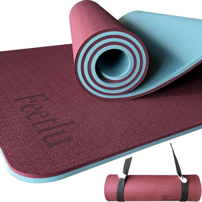 Extra Thick Yoga Mat with Carry Strap, 10mm Non-Slip Exercise Mat, 72 x 24 Inch Cushioned Workout Mat for Yoga, Pilates, Stretching & Floor Exercises