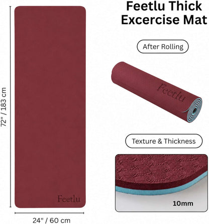 Extra Thick Yoga Mat with Carry Strap, 10mm Non-Slip Exercise Mat, 72 x 24 Inch Cushioned Workout Mat for Yoga, Pilates, Stretching & Floor Exercises