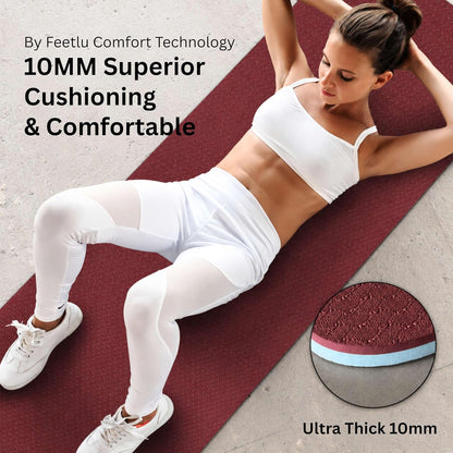 Extra Thick Yoga Mat with Carry Strap, 10mm Non-Slip Exercise Mat, 72 x 24 Inch Cushioned Workout Mat for Yoga, Pilates, Stretching & Floor Exercises
