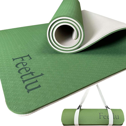 Extra Thick Yoga Mat with Carry Strap, 10mm Non-Slip Exercise Mat, 72 x 24 Inch Cushioned Workout Mat for Yoga, Pilates, Stretching & Floor Exercises