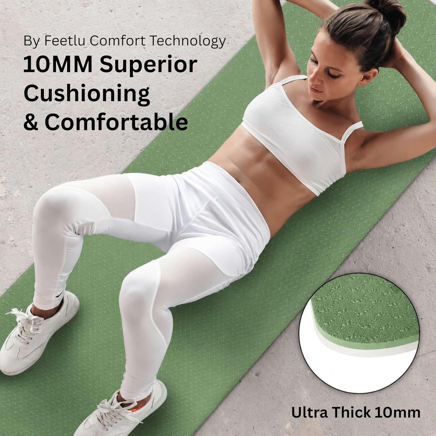 Extra Thick Yoga Mat with Carry Strap, 10mm Non-Slip Exercise Mat, 72 x 24 Inch Cushioned Workout Mat for Yoga, Pilates, Stretching & Floor Exercises