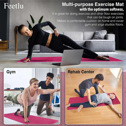 Extra Thick Yoga Mat with Carry Strap, 10mm Non-Slip Exercise Mat, 72 x 24 Inch Cushioned Workout Mat for Yoga, Pilates, Stretching & Floor Exercises