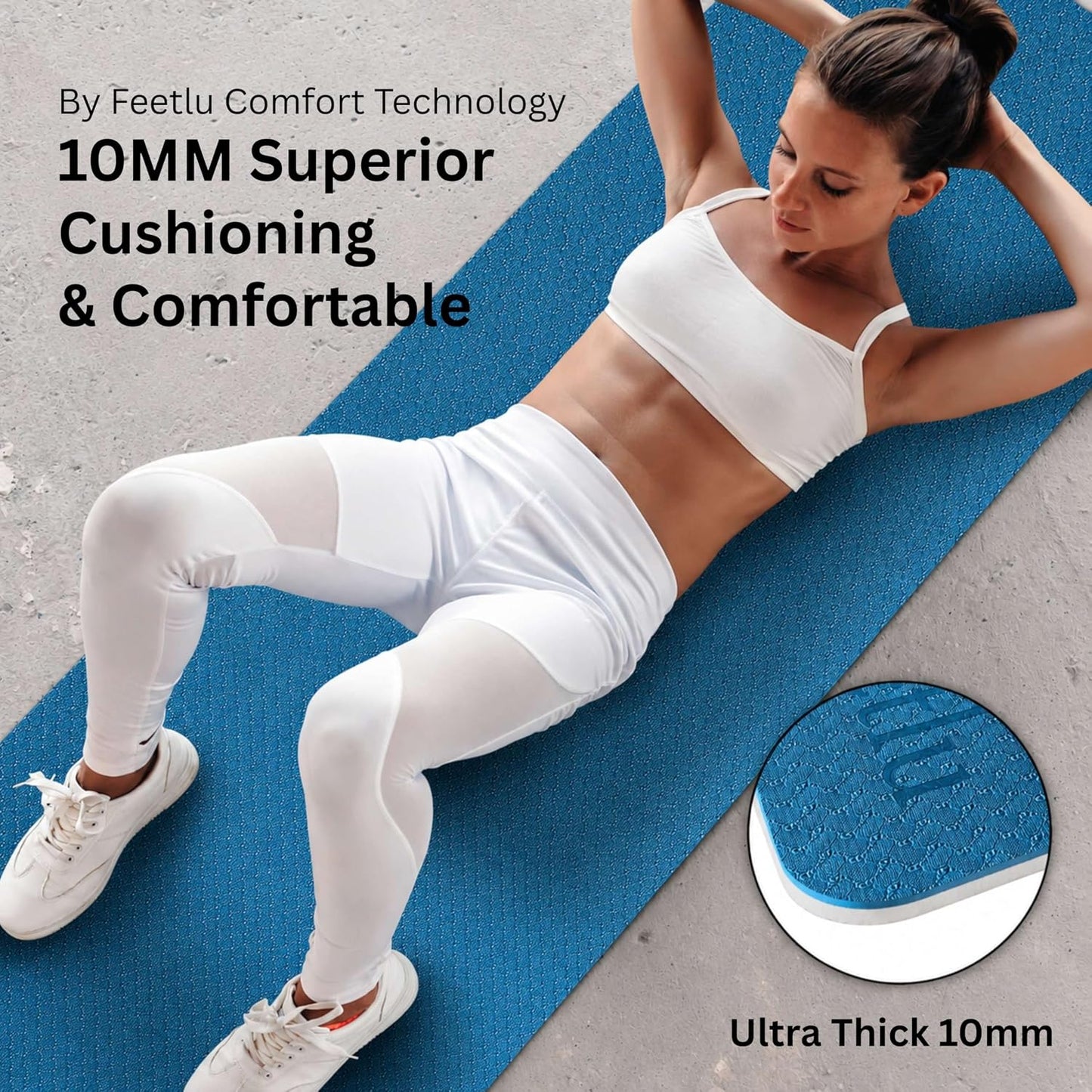 Extra Thick Yoga Mat with Carry Strap, 10mm Non-Slip Exercise Mat, 72 x 24 Inch Cushioned Workout Mat for Yoga, Pilates, Stretching & Floor Exercises