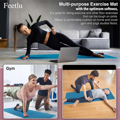Extra Thick Yoga Mat with Carry Strap, 10mm Non-Slip Exercise Mat, 72 x 24 Inch Cushioned Workout Mat for Yoga, Pilates, Stretching & Floor Exercises