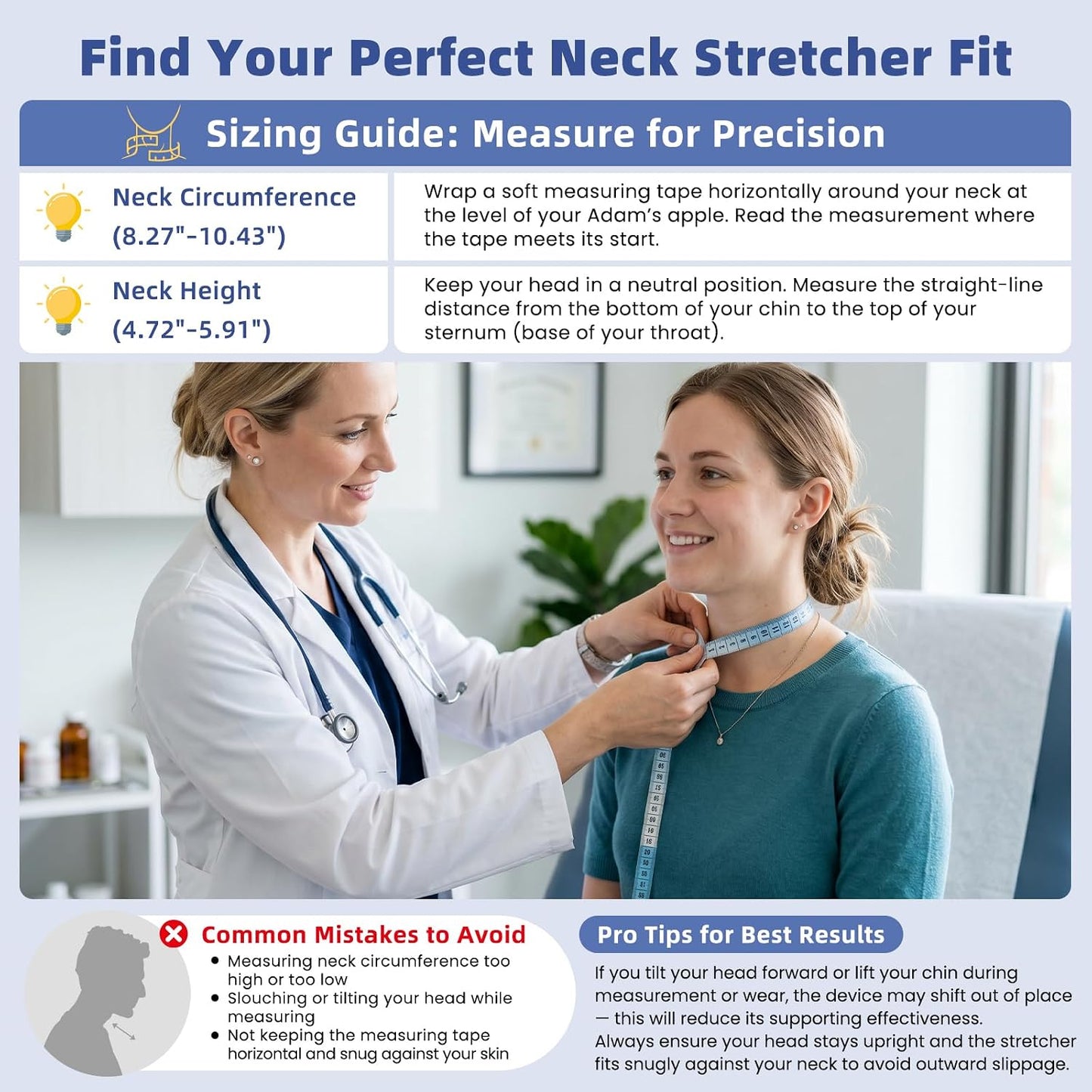 Neck Stretcher Cervical Traction - Adjustable Neck Traction Device for Spine Decompression and Pain Relief, Neck Braces for Neck Pain and Support - FSA Eligible/HSA Eligible