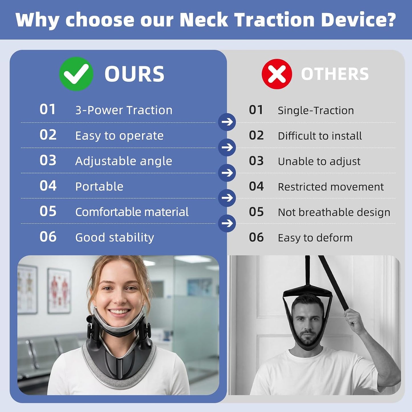 Neck Stretcher Cervical Traction - Adjustable Neck Traction Device for Spine Decompression and Pain Relief, Neck Braces for Neck Pain and Support - FSA Eligible/HSA Eligible