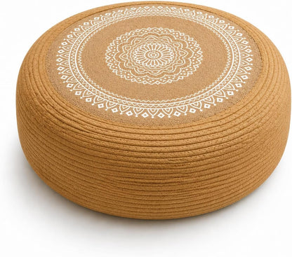 Handwoven Round Jute Cotton Ottoman, Breathable Tatami Floor Cushion, Comfortable Meditation Yoga Seat for Home Patio Garden Decor (Dia: 23.6")