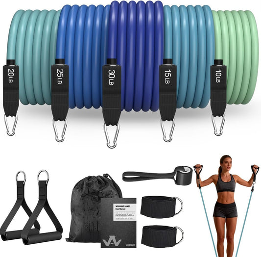 Resistance Bands, Exercise Bands with Handles, Workout Bands for Working Out, Fitness Bands Set for Home Gym Full Body Strength Training, Muscle Tone, Yoga & Stretching