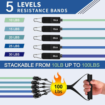 Resistance Bands, Exercise Bands with Handles, Workout Bands for Working Out, Fitness Bands Set for Home Gym Full Body Strength Training, Muscle Tone, Yoga & Stretching