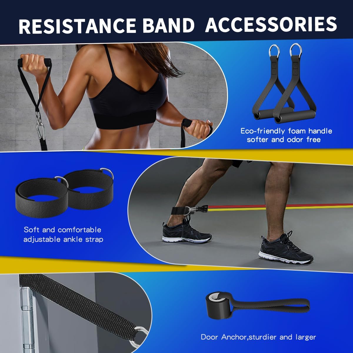 Resistance Bands, Exercise Bands with Handles, Workout Bands for Working Out, Fitness Bands Set for Home Gym Full Body Strength Training, Muscle Tone, Yoga & Stretching