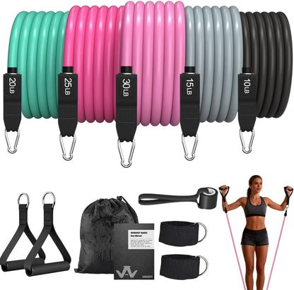 Resistance Bands, Exercise Bands with Handles, Workout Bands for Working Out, Fitness Bands Set for Home Gym Full Body Strength Training, Muscle Tone, Yoga & Stretching