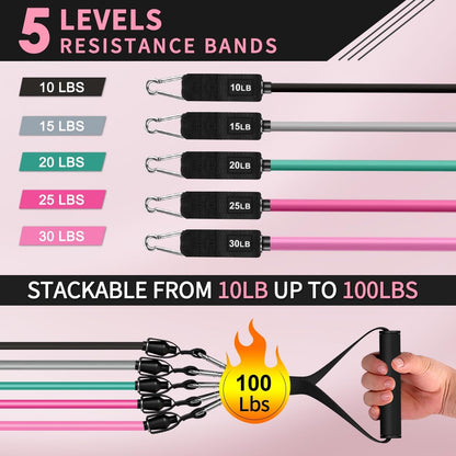 Resistance Bands, Exercise Bands with Handles, Workout Bands for Working Out, Fitness Bands Set for Home Gym Full Body Strength Training, Muscle Tone, Yoga & Stretching