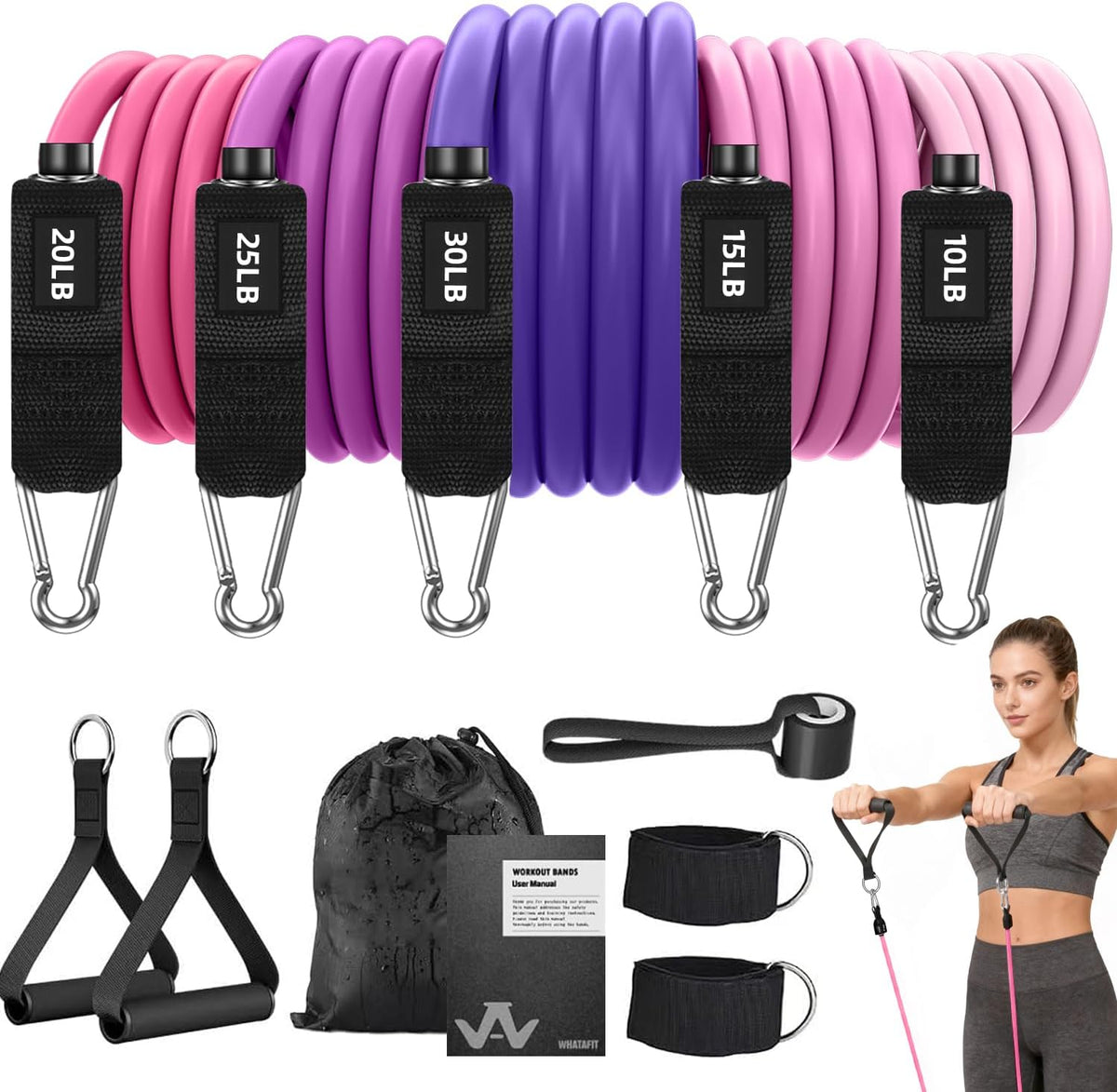 Resistance Bands, Exercise Bands with Handles, Workout Bands for Working Out, Fitness Bands Set for Home Gym Full Body Strength Training, Muscle Tone, Yoga & Stretching