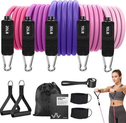 Resistance Bands, Exercise Bands with Handles, Workout Bands for Working Out, Fitness Bands Set for Home Gym Full Body Strength Training, Muscle Tone, Yoga & Stretching