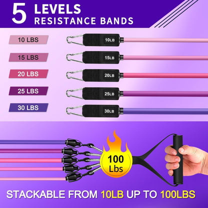 Resistance Bands, Exercise Bands with Handles, Workout Bands for Working Out, Fitness Bands Set for Home Gym Full Body Strength Training, Muscle Tone, Yoga & Stretching