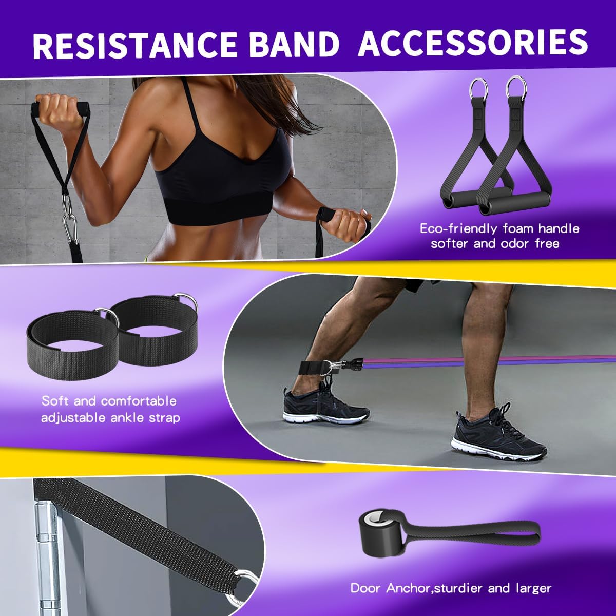 Resistance Bands, Exercise Bands with Handles, Workout Bands for Working Out, Fitness Bands Set for Home Gym Full Body Strength Training, Muscle Tone, Yoga & Stretching