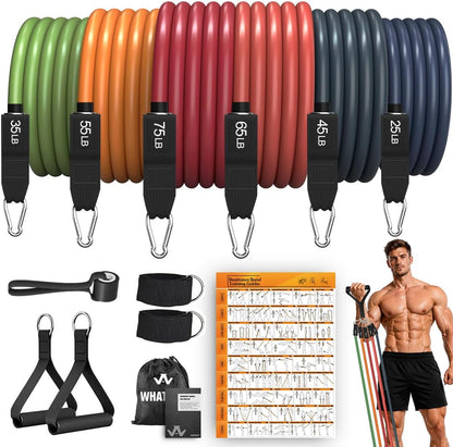 Resistance Bands, Exercise Bands with Handles, Workout Bands for Working Out, Fitness Bands Set for Home Gym Full Body Strength Training, Muscle Tone, Yoga & Stretching