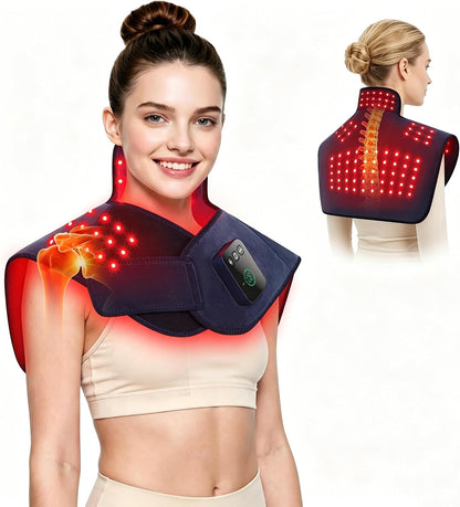 Red Light Therapy for Neck Shoulder, 660nm & 850nm Infrared Light Therapy Wrap, Cordless 5000mAh Rechargeable Light Therapy Pad with Timer & Pulse Modes for Home Use