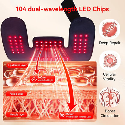 Red Light Therapy for Neck Shoulder, 660nm & 850nm Infrared Light Therapy Wrap, Cordless 5000mAh Rechargeable Light Therapy Pad with Timer & Pulse Modes for Home Use