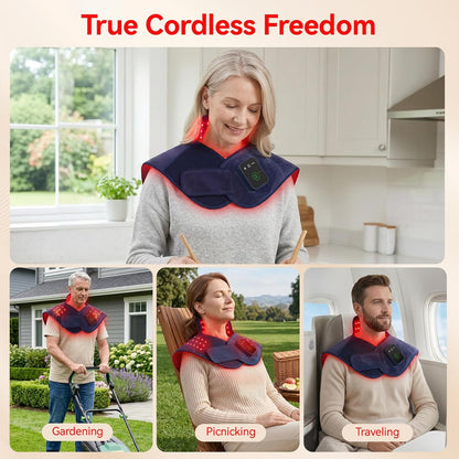 Red Light Therapy for Neck Shoulder, 660nm & 850nm Infrared Light Therapy Wrap, Cordless 5000mAh Rechargeable Light Therapy Pad with Timer & Pulse Modes for Home Use
