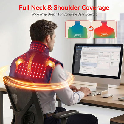 Red Light Therapy for Neck Shoulder, 660nm & 850nm Infrared Light Therapy Wrap, Cordless 5000mAh Rechargeable Light Therapy Pad with Timer & Pulse Modes for Home Use
