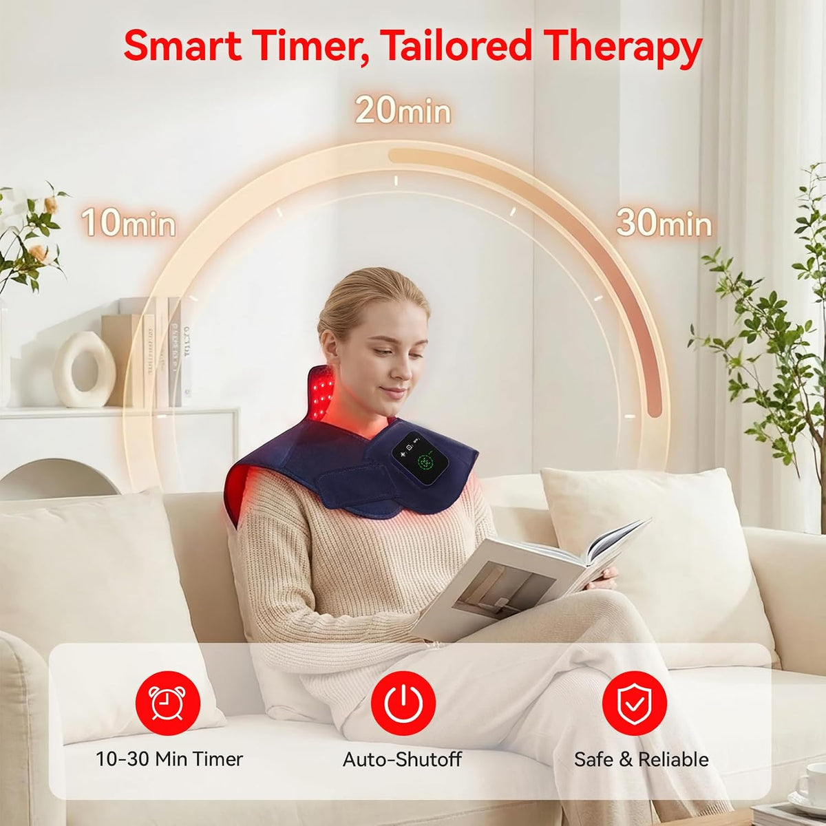 Red Light Therapy for Neck Shoulder, 660nm & 850nm Infrared Light Therapy Wrap, Cordless 5000mAh Rechargeable Light Therapy Pad with Timer & Pulse Modes for Home Use