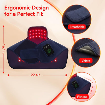 Red Light Therapy for Neck Shoulder, 660nm & 850nm Infrared Light Therapy Wrap, Cordless 5000mAh Rechargeable Light Therapy Pad with Timer & Pulse Modes for Home Use