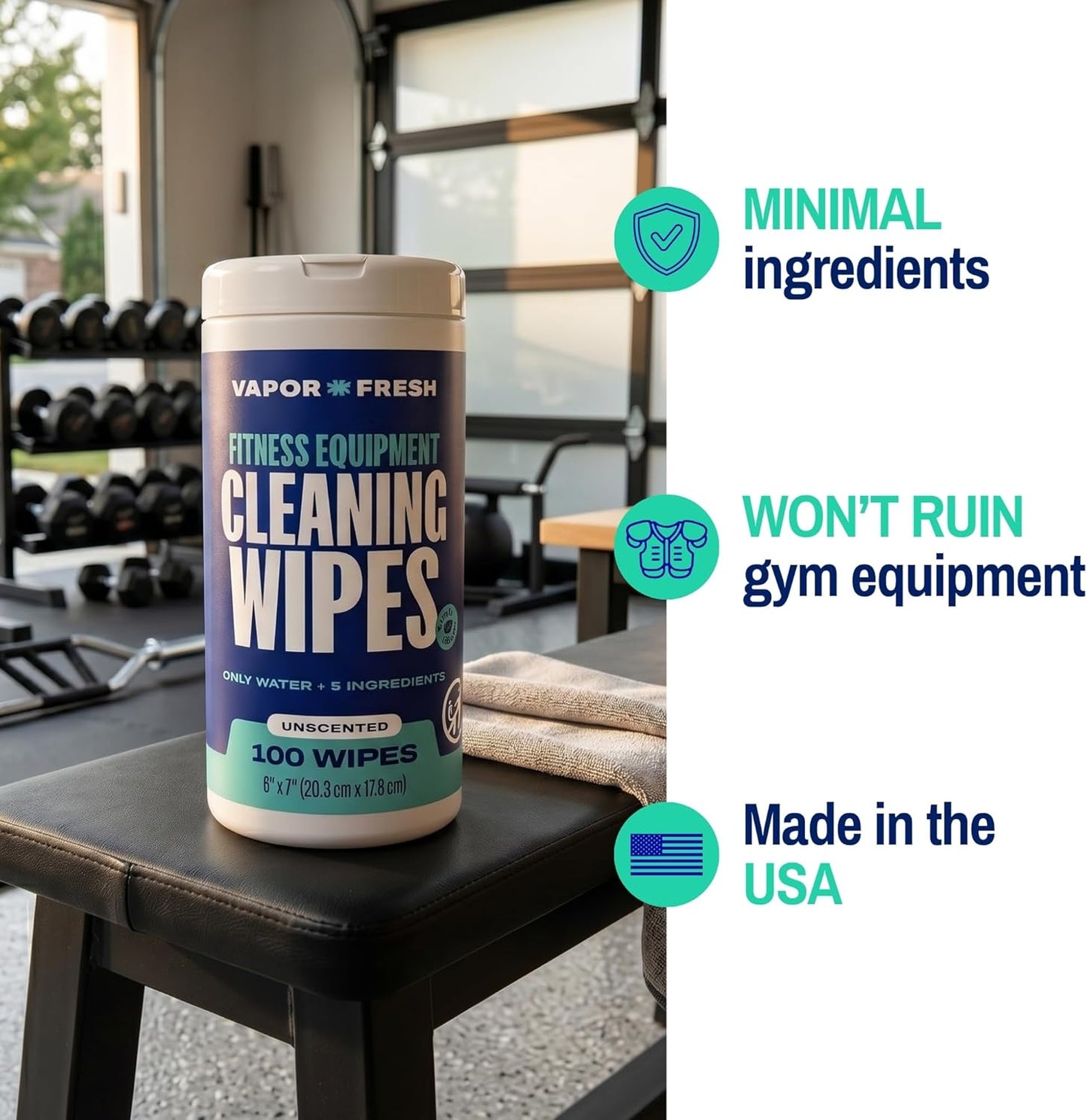 Fitness Equipment Cleaning Wipes - Perfect for Gym Equipment, Yoga Mats, Cycling Studios - Fragrance Free, 100 Count (1-Pack)