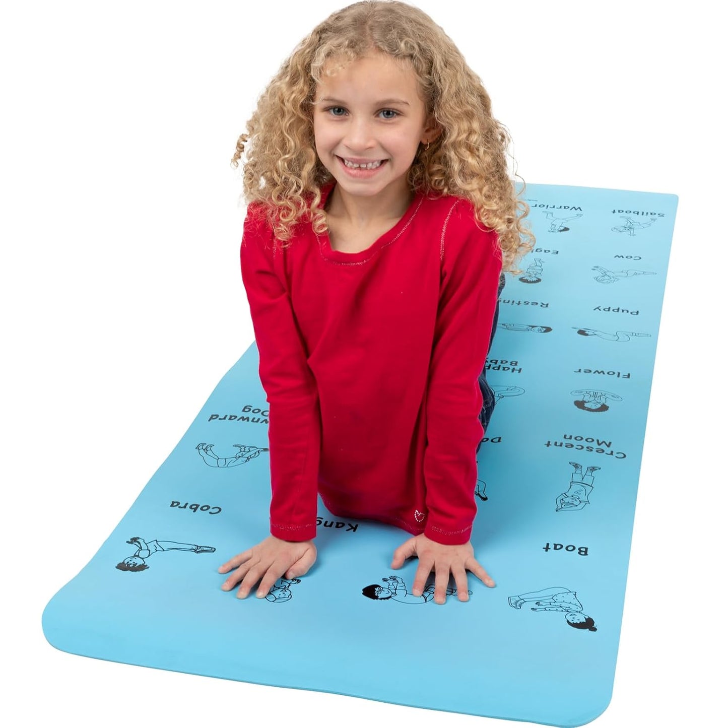 Kids Yoga Mat with 24 Illustrated Poses – Safe, Zero-Phthalate – 5mm Thick, Non-Slip, Soft Exercise Mat for Kids, Teens, Toddlers (68” x 24”) Perfect For Home And Classroom