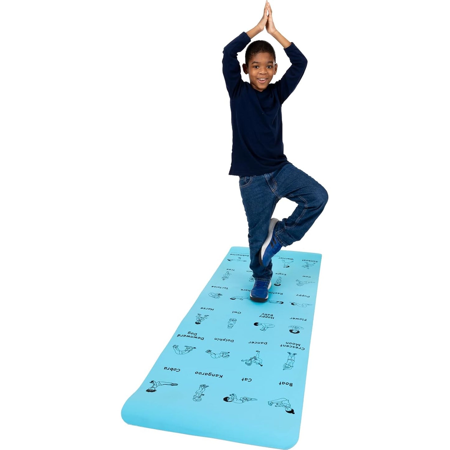 Kids Yoga Mat with 24 Illustrated Poses – Safe, Zero-Phthalate – 5mm Thick, Non-Slip, Soft Exercise Mat for Kids, Teens, Toddlers (68” x 24”) Perfect For Home And Classroom