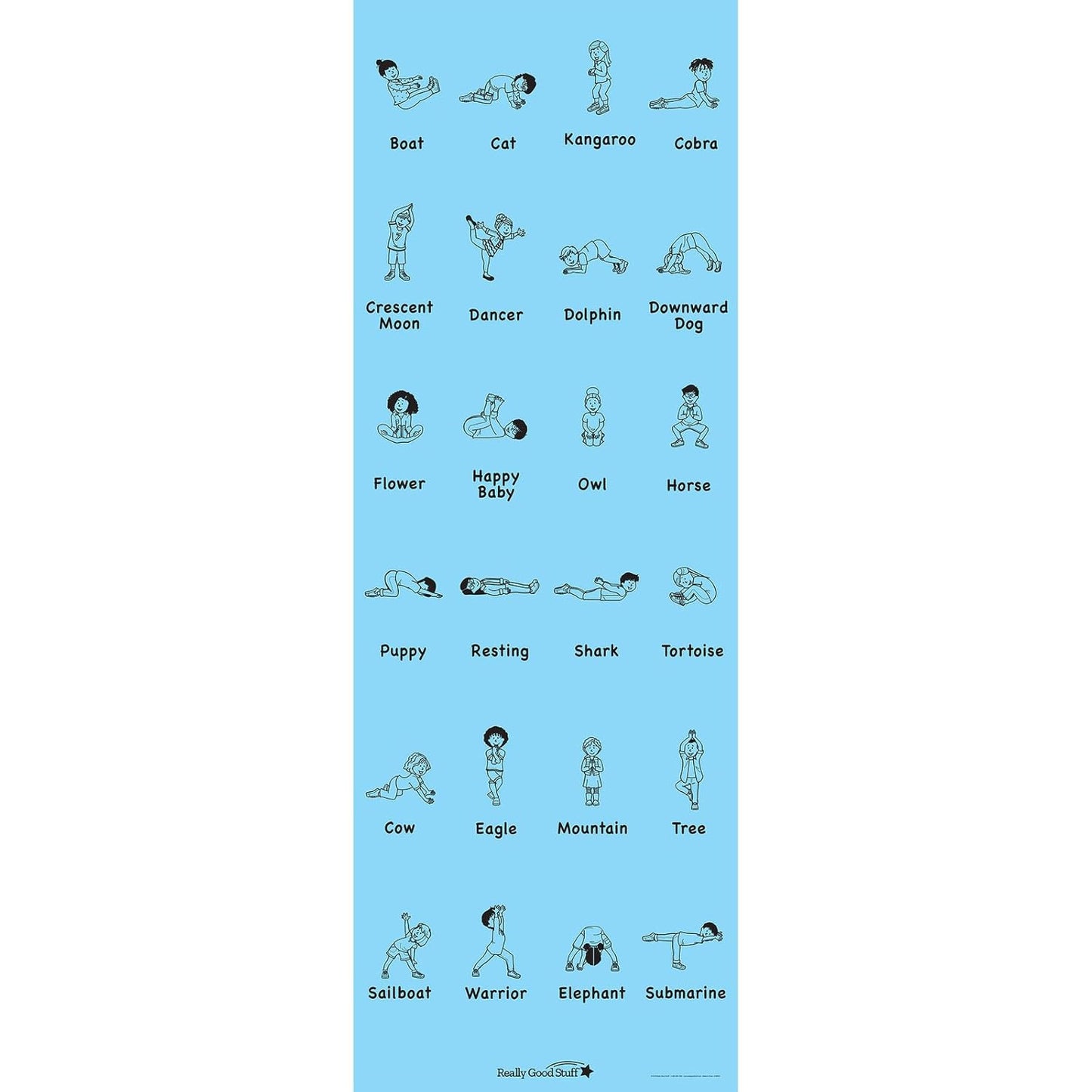 Kids Yoga Mat with 24 Illustrated Poses – Safe, Zero-Phthalate – 5mm Thick, Non-Slip, Soft Exercise Mat for Kids, Teens, Toddlers (68” x 24”) Perfect For Home And Classroom