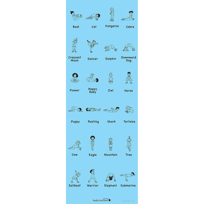 Kids Yoga Mat with 24 Illustrated Poses – Safe, Zero-Phthalate – 5mm Thick, Non-Slip, Soft Exercise Mat for Kids, Teens, Toddlers (68” x 24”) Perfect For Home And Classroom