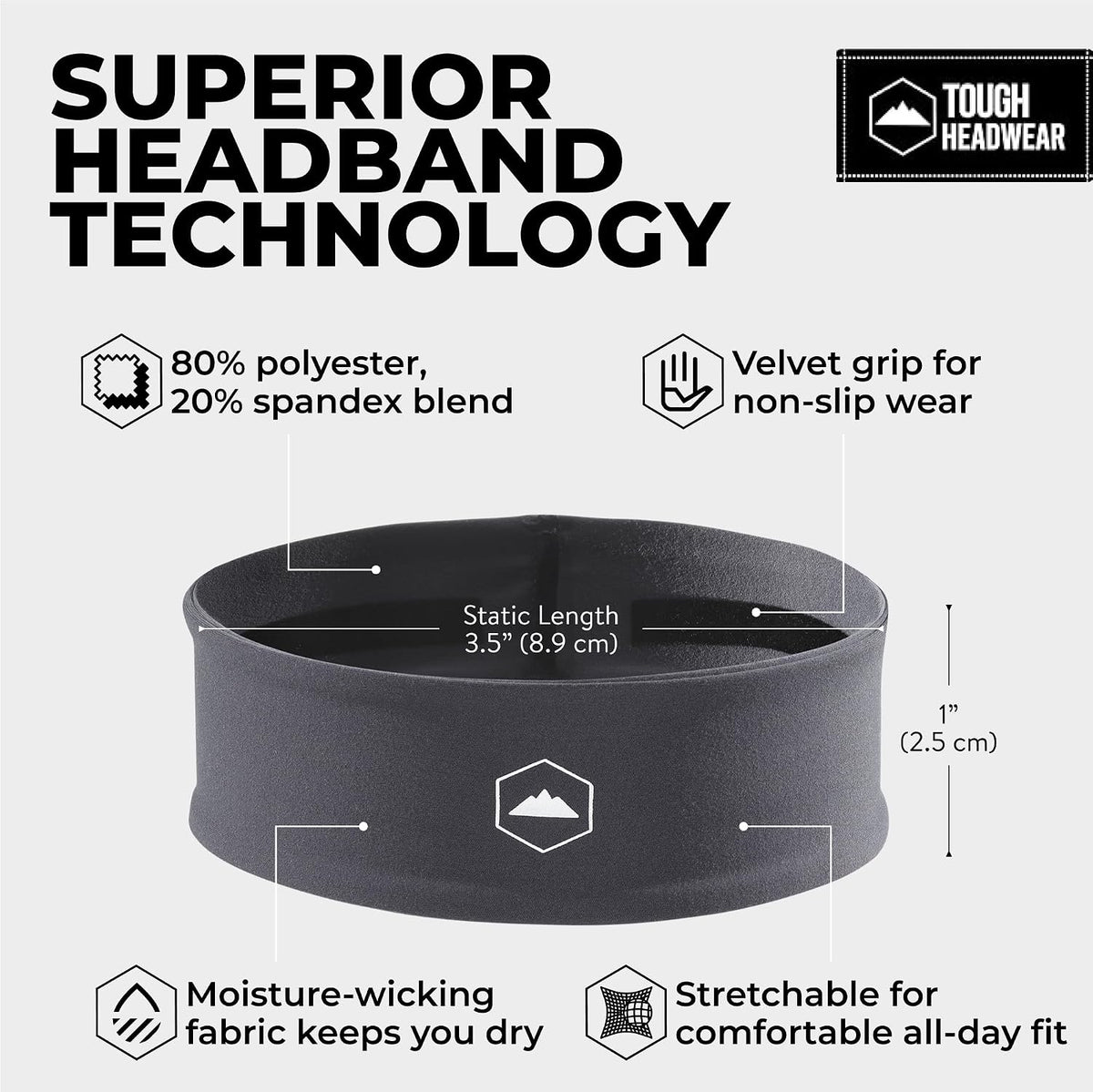 Tough Headwear Mens Headband | Sweat Headbands for Men Women Working Out Running Sports – Athletic Sweat Band Exercise