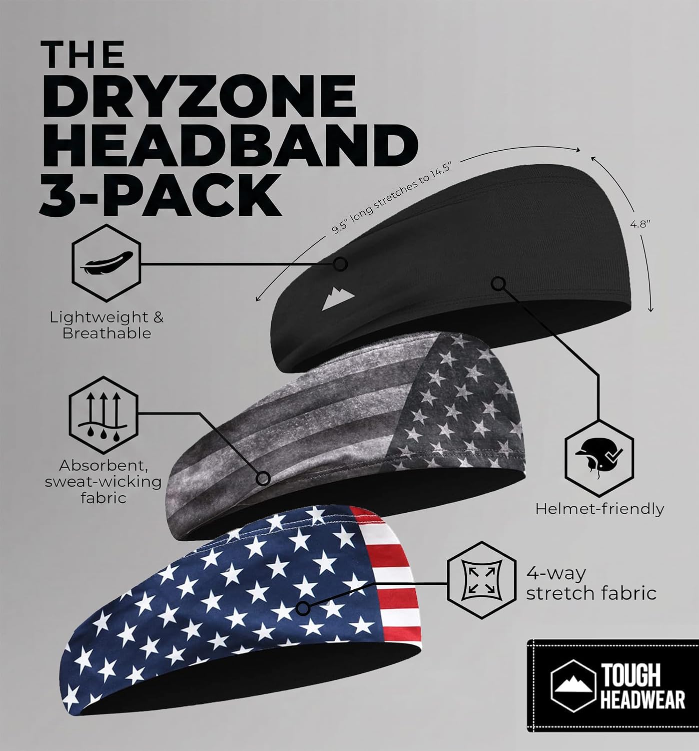 Tough Headwear Mens Headband | Sweat Headbands for Men Women Working Out Running Sports – Athletic Sweat Band Exercise