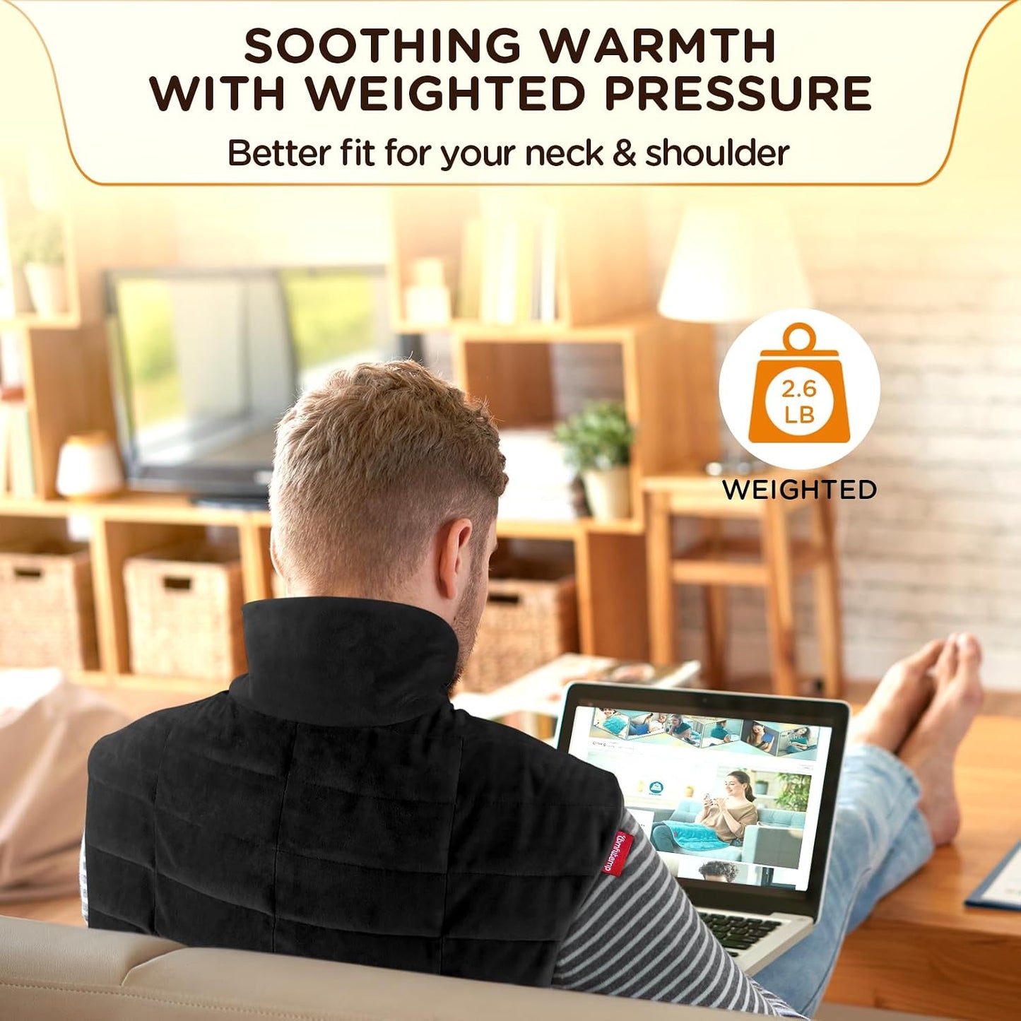 Heating Pad for Neck Shoulders Back, 2.6 Ib Weighted Heating Pad