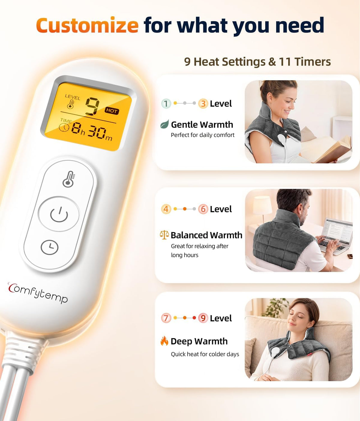 Heating Pad for Neck Shoulders Back, 2.6 Ib Weighted Heating Pad