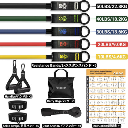 Resistance Bands, Exercise Bands for Working Out, Work Out Bands with Handles for Men and Women for Indoor and Outdoor Sports
