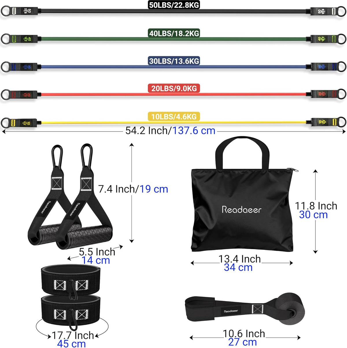 Resistance Bands, Exercise Bands for Working Out, Work Out Bands with Handles for Men and Women for Indoor and Outdoor Sports