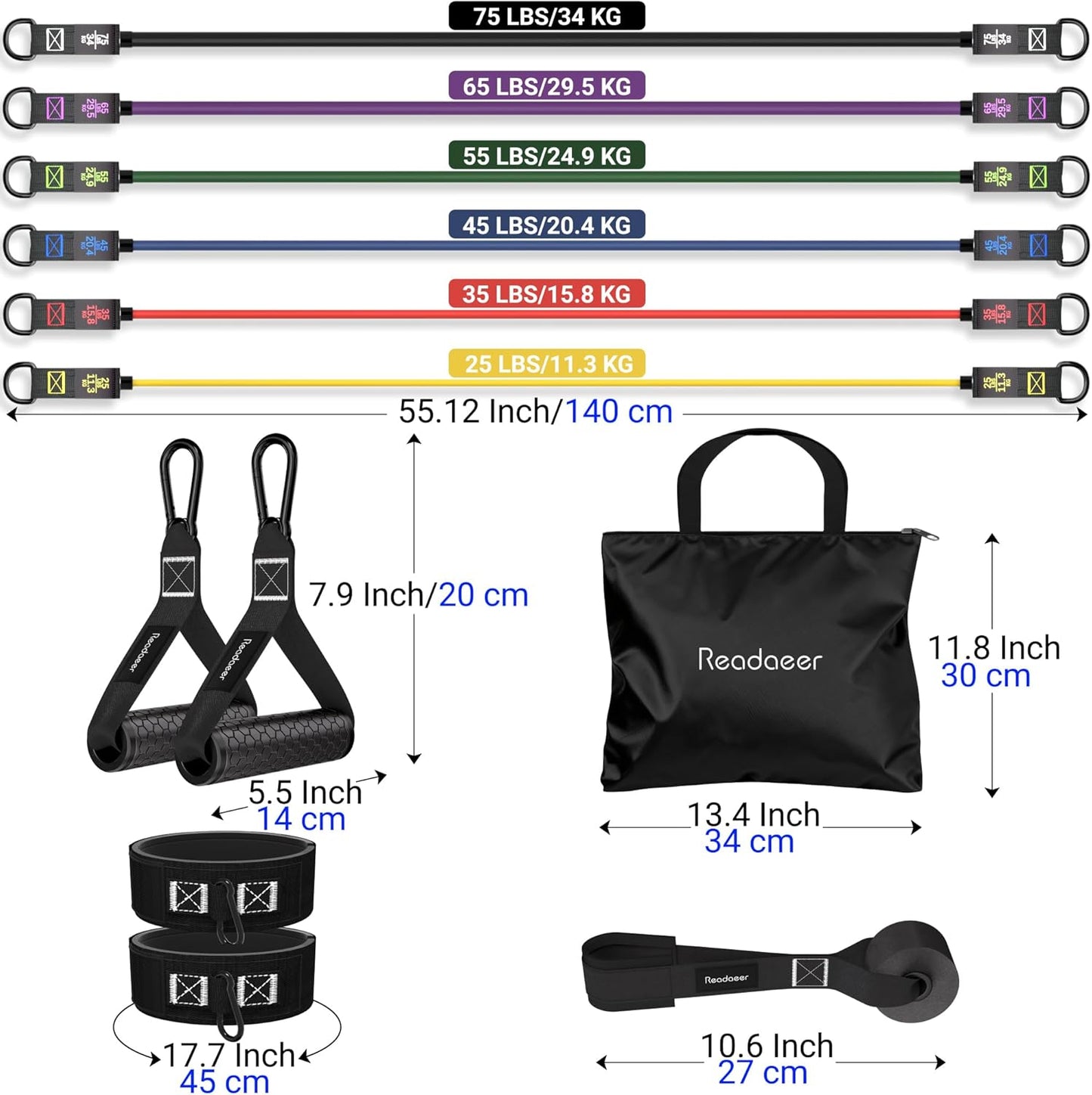 Resistance Bands, Exercise Bands for Working Out, Work Out Bands with Handles for Men and Women for Indoor and Outdoor Sports